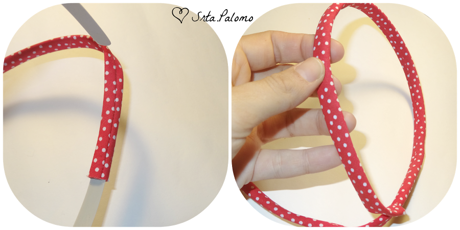 tutorial cómo forrar una diadema y hacer un tocado de lazo paso 2