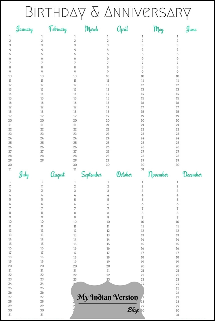 My Indian Version: BIRTHDAY & ANNIVERSARY CALENDAR : Free Printable