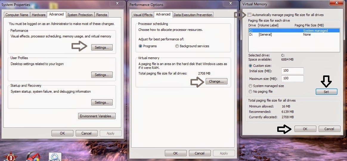 Paging file size. Paging file size