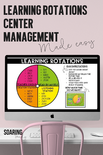 Manage centers and rotations for any part of your day easily with this template! Downloadable management systems for SMART Notebook, PowerPoint, and Google Slides. 