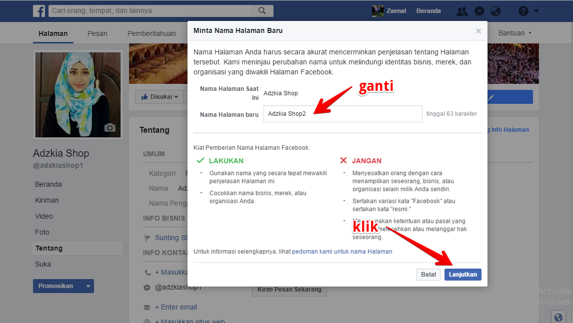 cara merubah nama fanspage di facebook mudah dan cepat - Jajaka Kulon