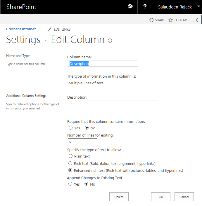 rich text field in sharepoint 2013 document library