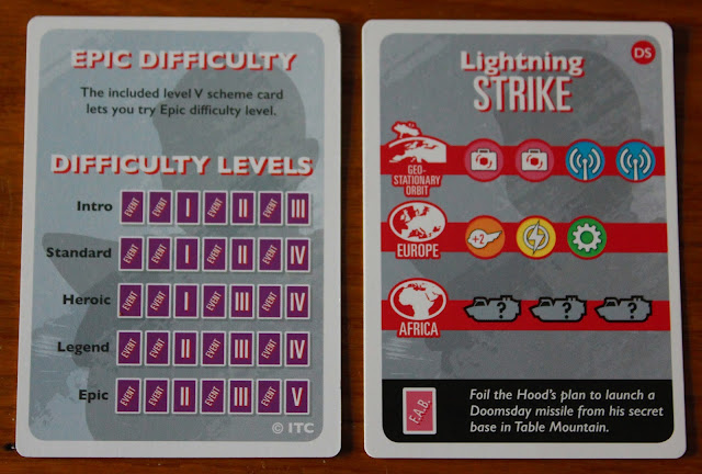 Thunderbirds Co-operative board game - making things tougher with scheme cards