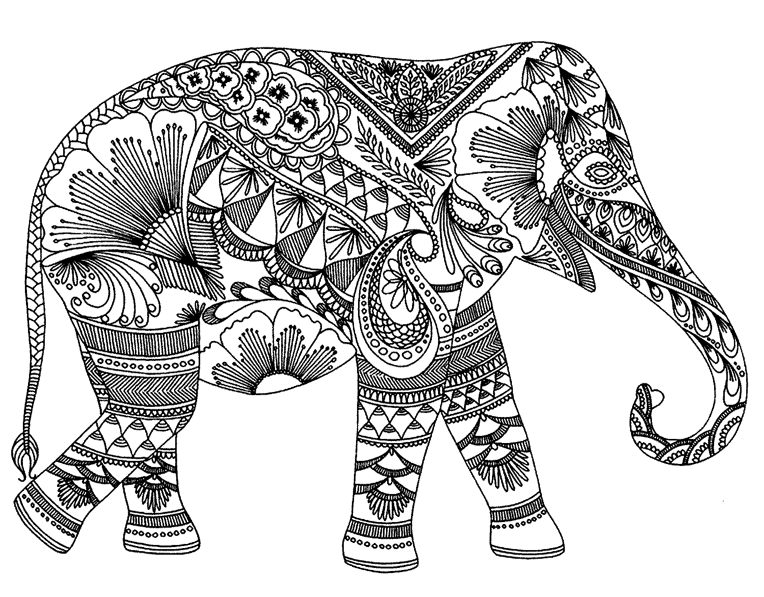Gajah Dalam Ornament Gambar Mewarnai Untuk Dewasa Murid