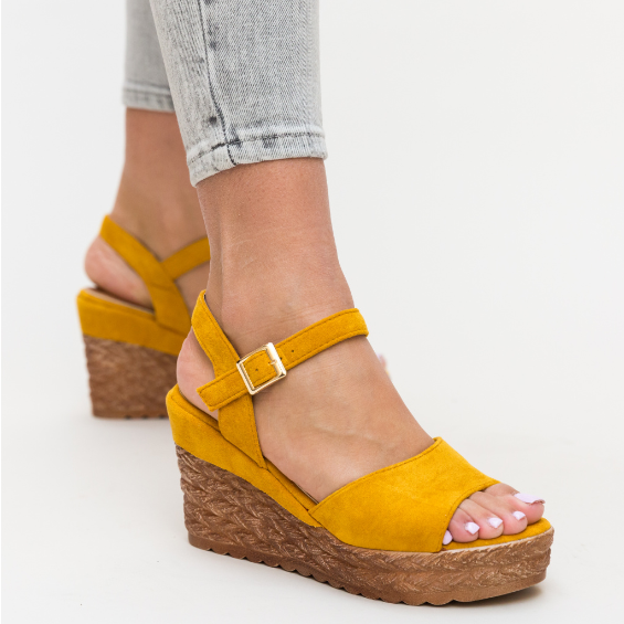 Platforme Galbene casual de femei de vara din piele intoarsa eco ieftine