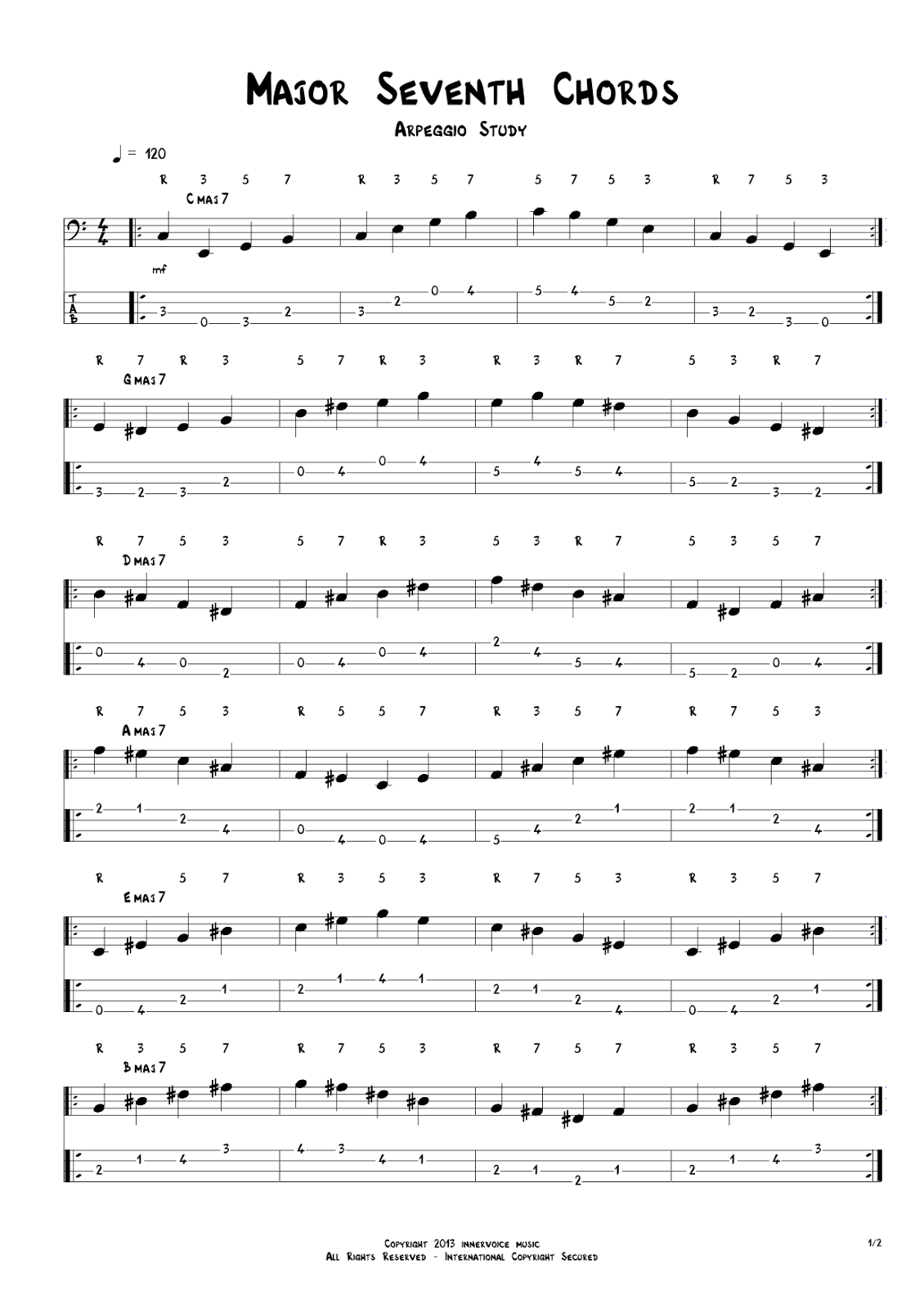 innervoice media Maj7 Arpeggio Study for Electric Bass