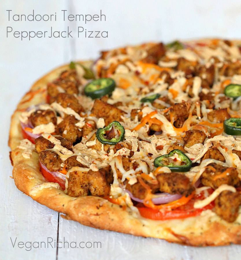 Tandoori Tempeh, Mini Peppers, Pepper Jack Pizza on Crisp White crust