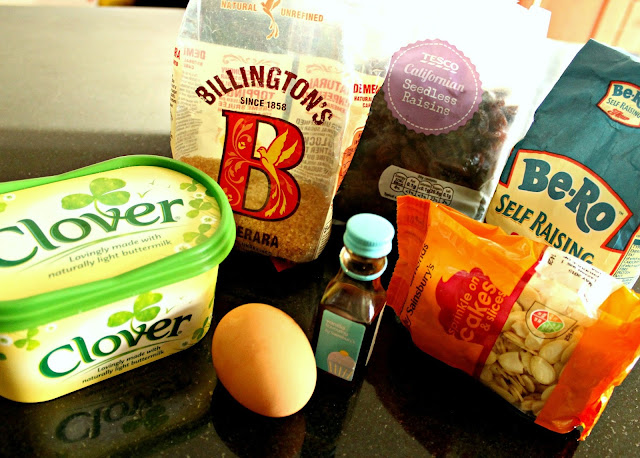 A picture of the Almond and Raisin Tea Loaf ingredients