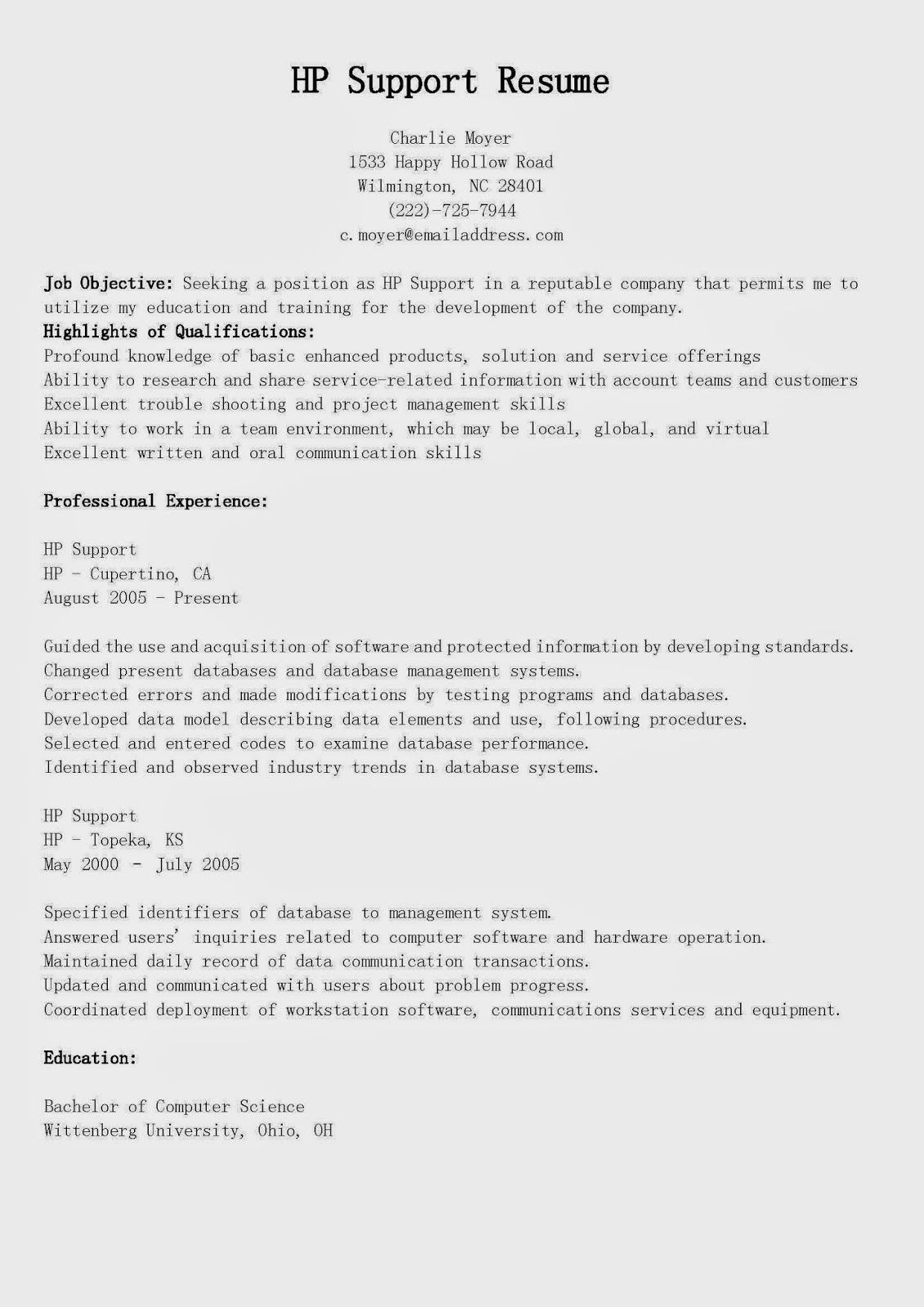 resume samples hp support resume sample hp resume