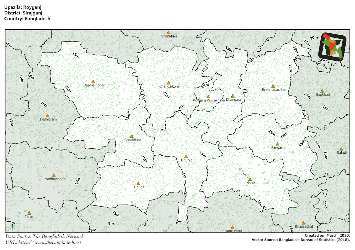 Raiganj Upazila Elevation Map Sirajganj District Bangladesh