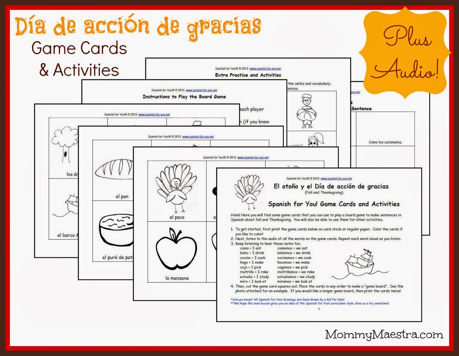 Mommy Maestra D a De Acci n De Gracias Printable Game Cards Audio