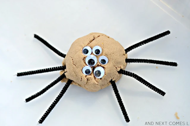 Kinetic sand spiders are a fun way to play with kinetic sand and work on fine motor skills