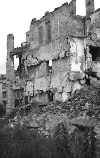 homes destroyed by bombing in Mostar, Bosnia