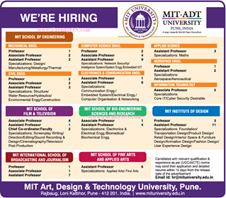MIT Art, Design and Technology University Pune wanted Professor