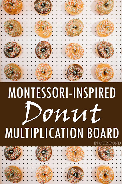 Montessori-Inspired Multiplication Board with Donuts // In Our Pond // math practice // multiplication // elementary school // national donut day // doughnut math // homeschooling
