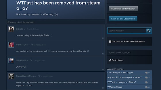 those wanting to buy WTFast in STEAM somewhat disappointed