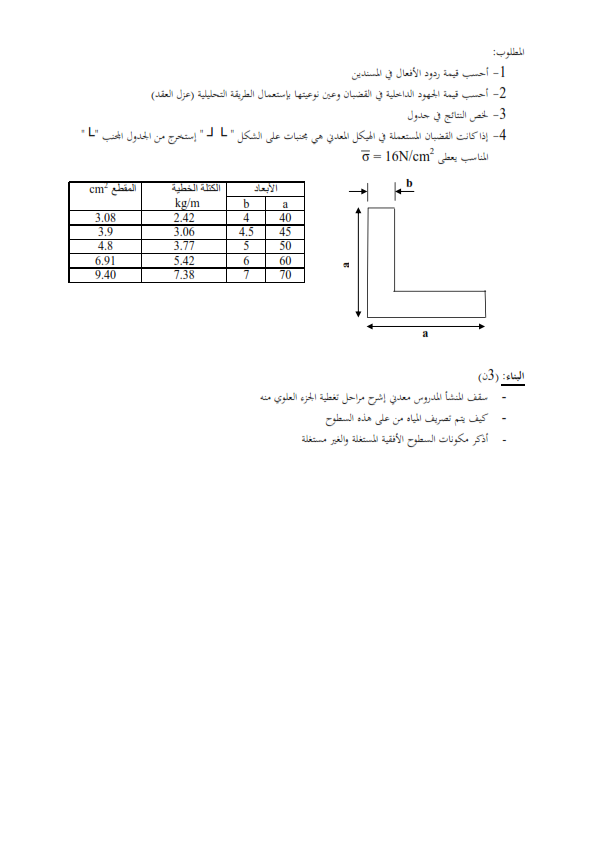 مسائل الهندسة المدنية للسنة الثالثة ثانوي تمارين الهندسة المدنية للسنة الثالثة ثانوي مع الحلول
