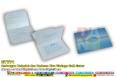 Undangan Hotprint Dan Emboss Biru Vintage Soft Cover