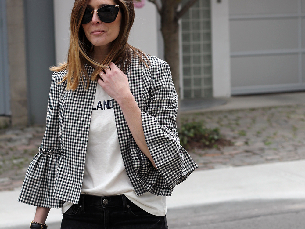 gingham blazer outfit