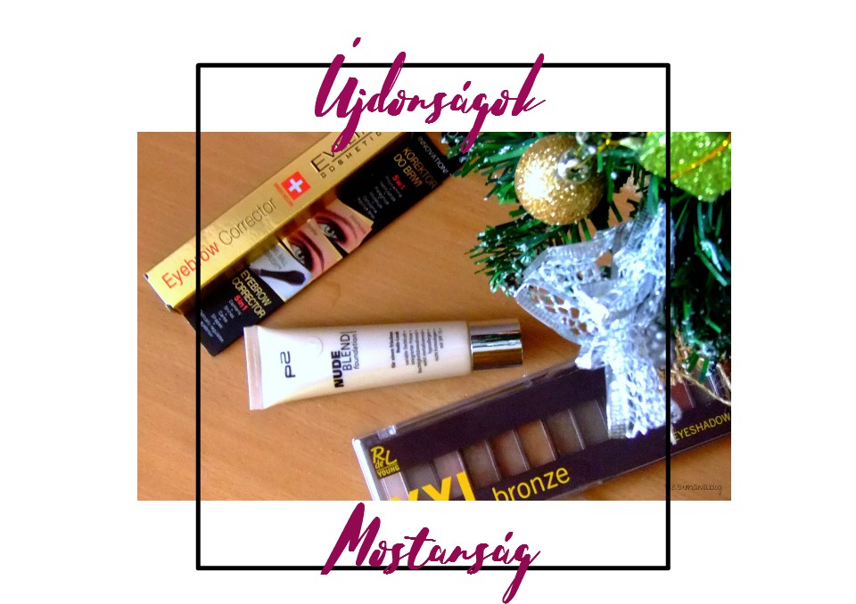 eveline szemöldök korrektor, P2 nude blend alapozó, Rival de Loop bronze szemhéjpúder paletta