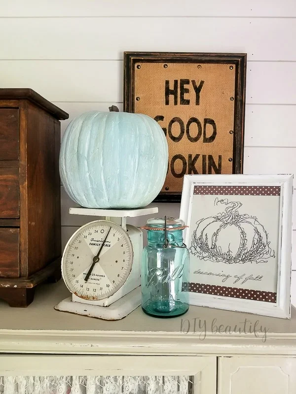 fall vignette in blue and white