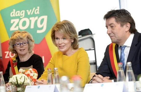 Queen Mathilde of Belgium and Limburg Province governor Herman Reynders are seen during a visit to the Asster psychiatric hospital part of the week of cares, in Sint-Truiden