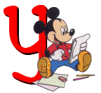 Alfabeto de Mickey Mouse en diferentes posturas y vestuarios y.