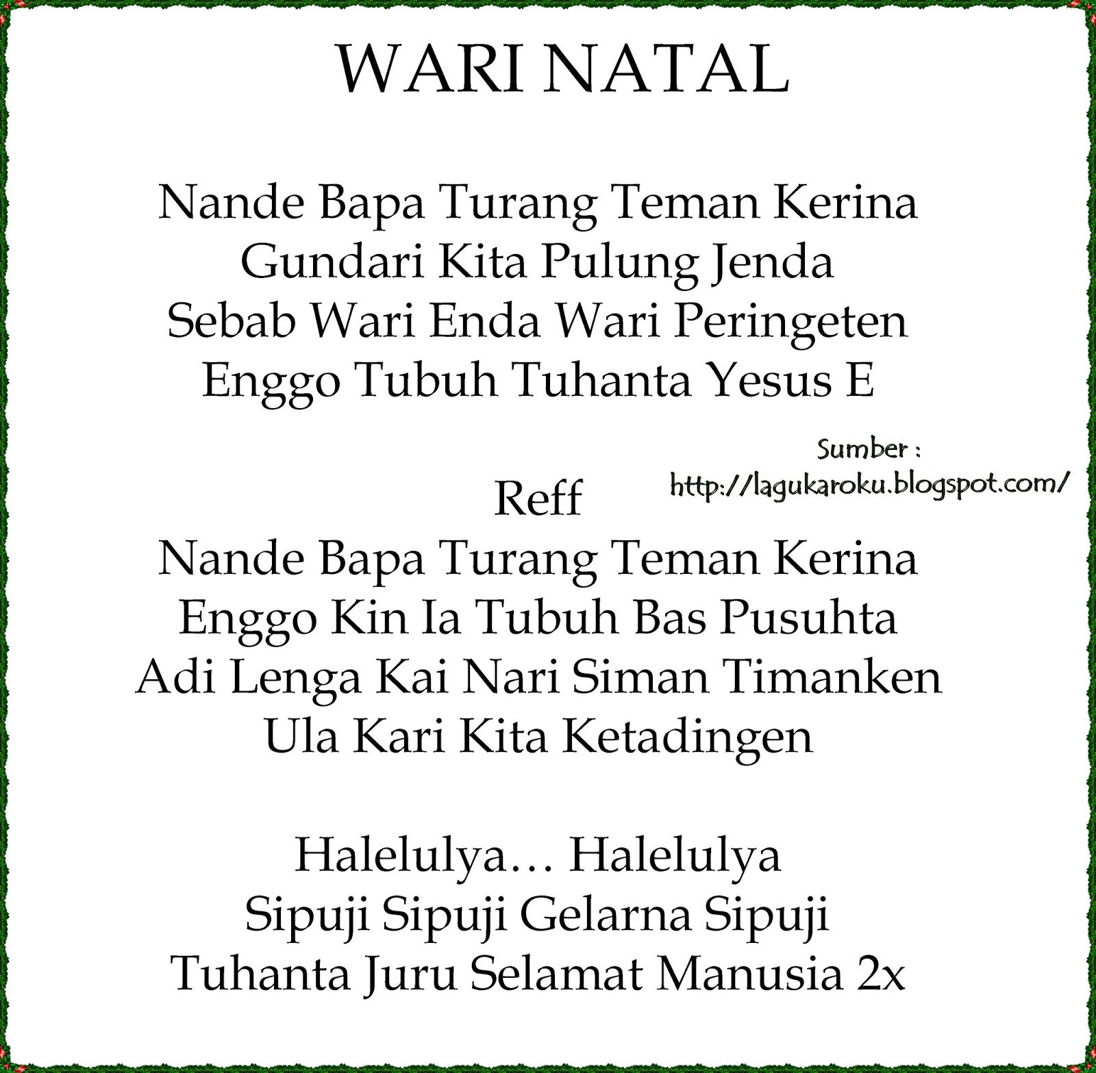 Lirik Lagu Wari Natal