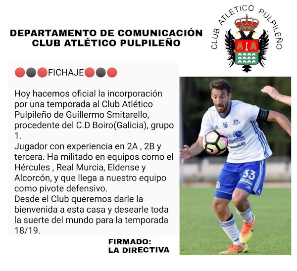 Oficial Atlético Pulpileño, firma Smitarello