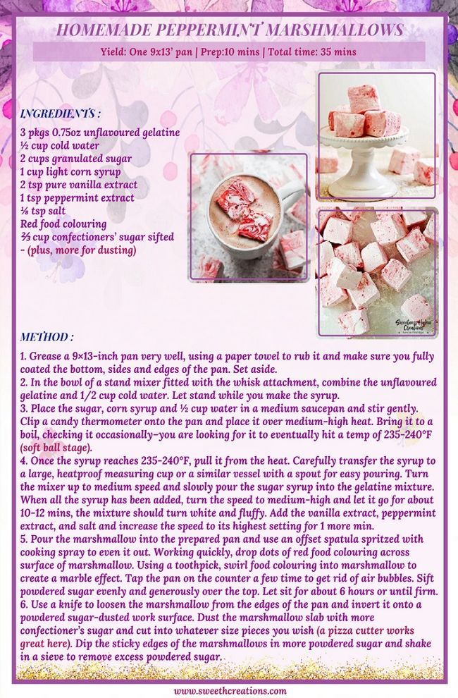 Homemade Peppermint Marshmallows recipe is amazing in a cup of hot chocolate, given as a homemade food gift, or even just for snacking! #sweetnesshavencreations #homemade #dessert #dessertrecipes #bestdessertrecipes  #marshmallow