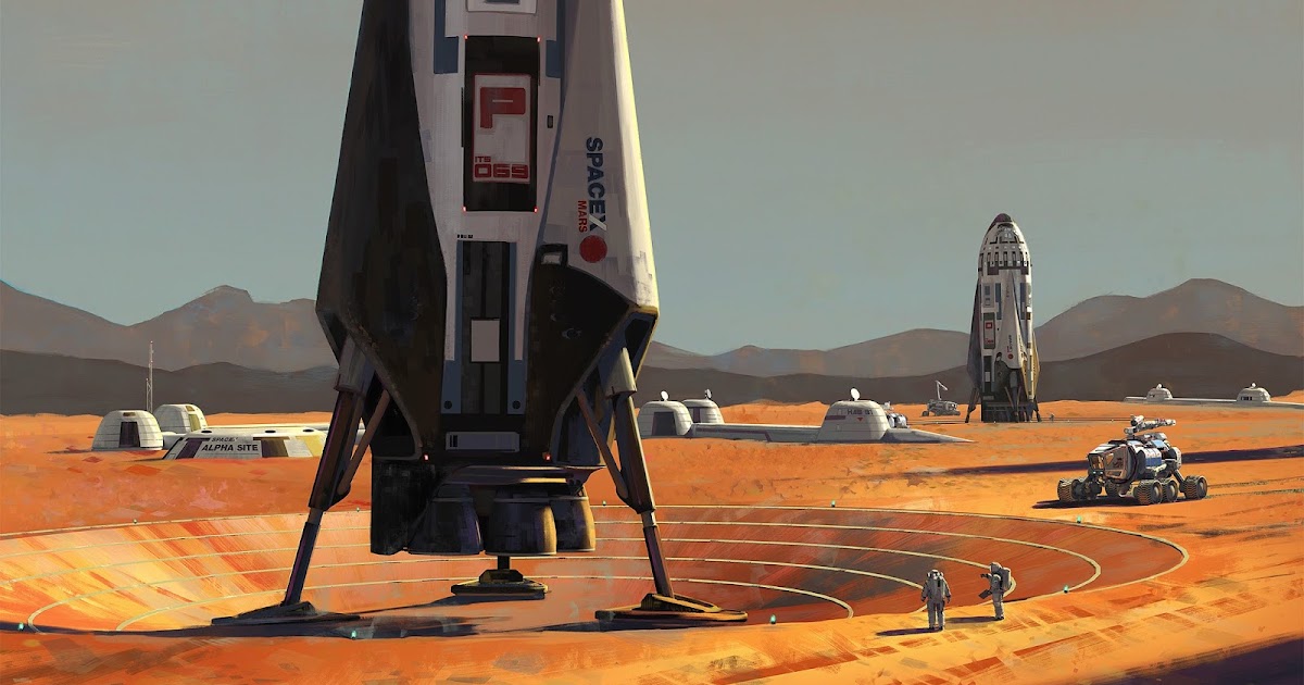 SpaceX ITS spaceships at Mars Base Alpha by Maciej Rebisz