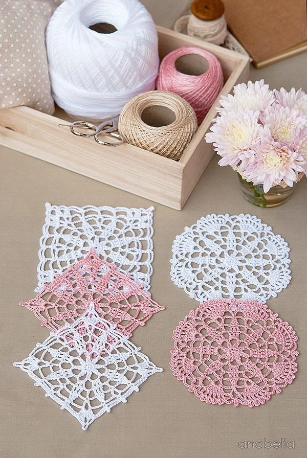Crochet lace motifs free patterns by Anabelia Craft Design