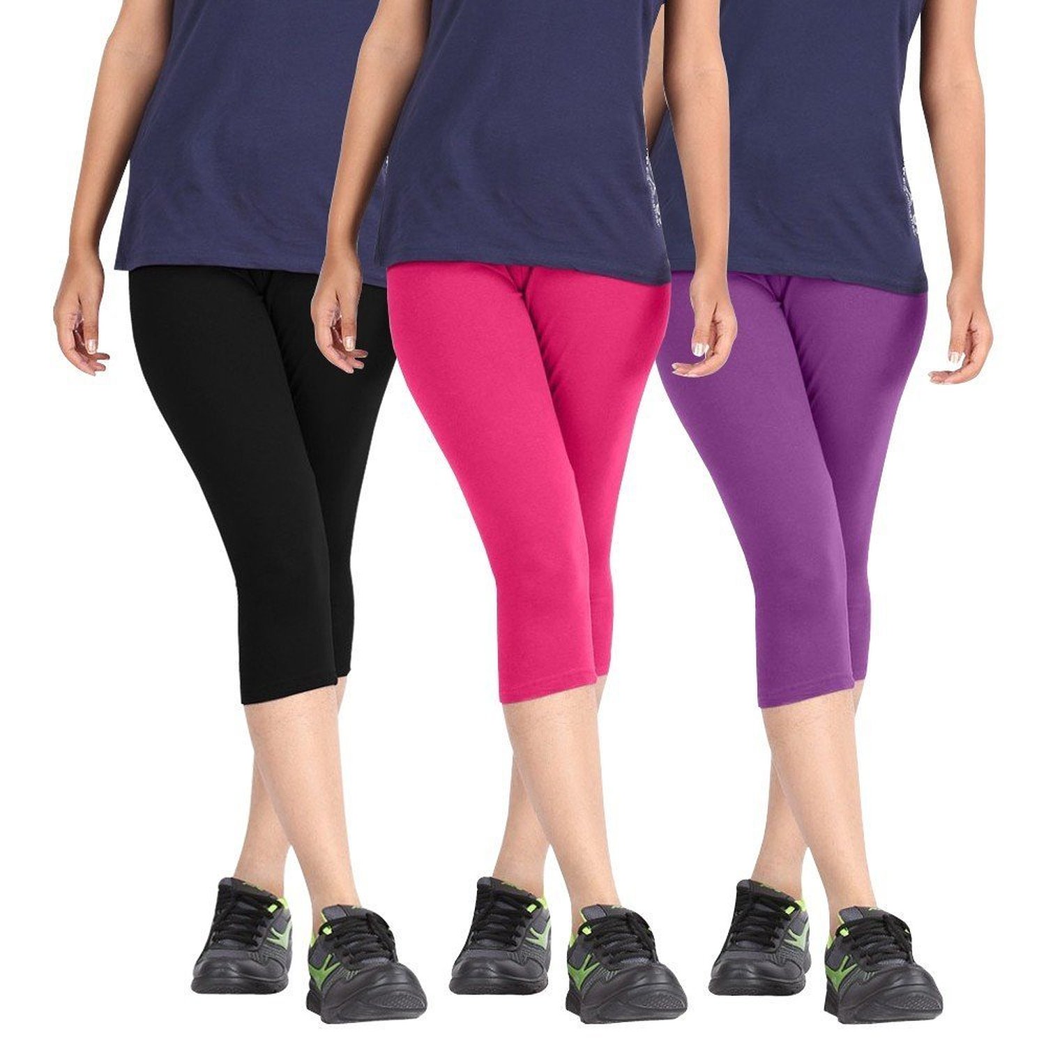S-XL Capri Leggings In Bamboo/Cotton/Spandex Jersey With 4 Way
