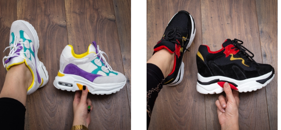 Sneakers moderni multicolor, negri cu talpa groasa si perna de aer Sneakers moderni multicolor, negri cu talpa groasa si perna de aer