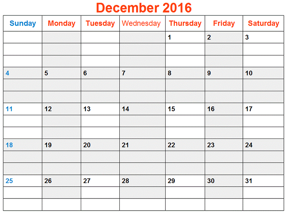 december weekly calendar