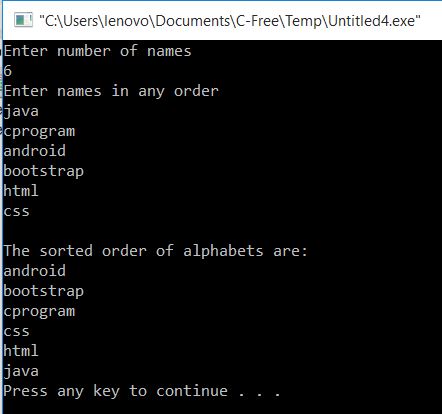 All C Programs: Program 109:To Sort names in Alphabetical order