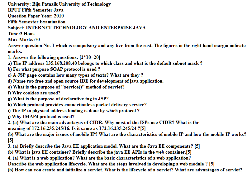 BPUT, B.Tech 5th Semester, INTERNET TECHNOLOGY AND ENTERPRISE JAVA ...
