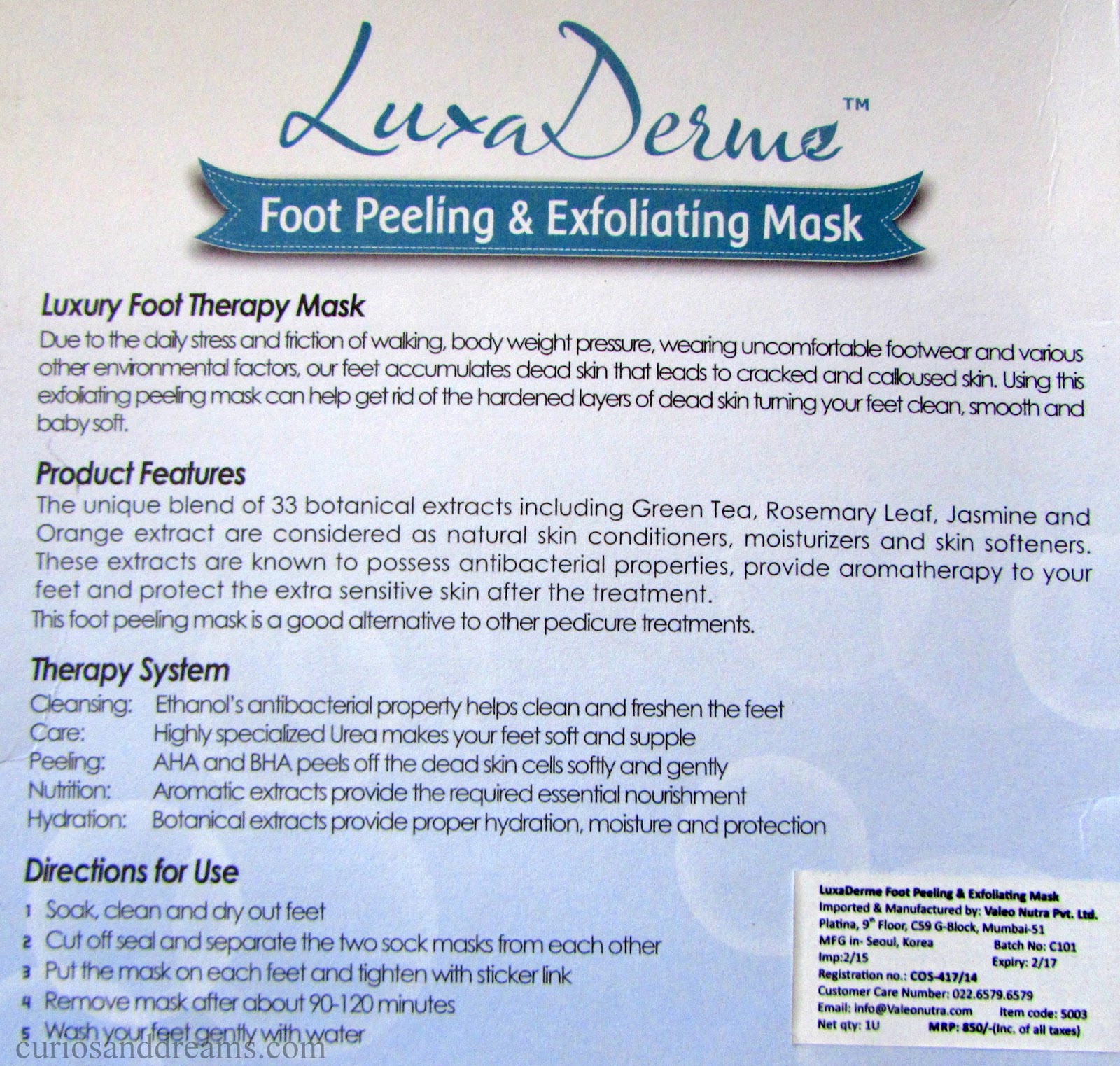 Luxa Derme Foot Peeling & Exfoliating Mask Review Curios and Dreams Indian Skincare and Beauty
