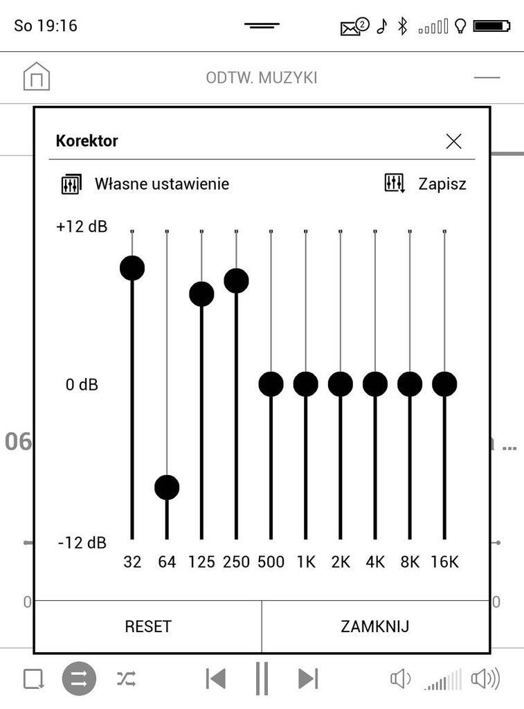 PocketBook Touch HD 3 – graficzny korektor dźwięku w odtwarzaczu muzyki