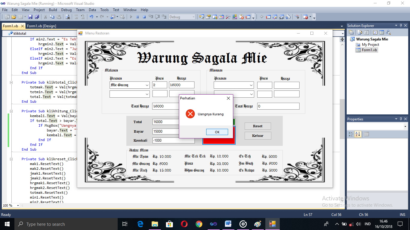 Tutorial Visual Basic | Program Menu Makanan Restoran ~ Tutorial ...