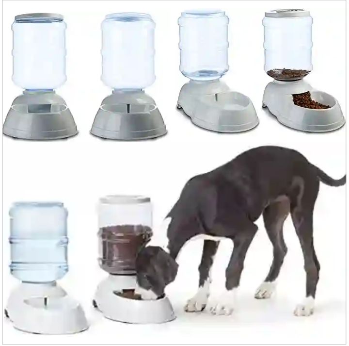 Pet Feeder and Waterer by AmazonBasics: Automatic Food/Water Dispenser for Dogs and Cats