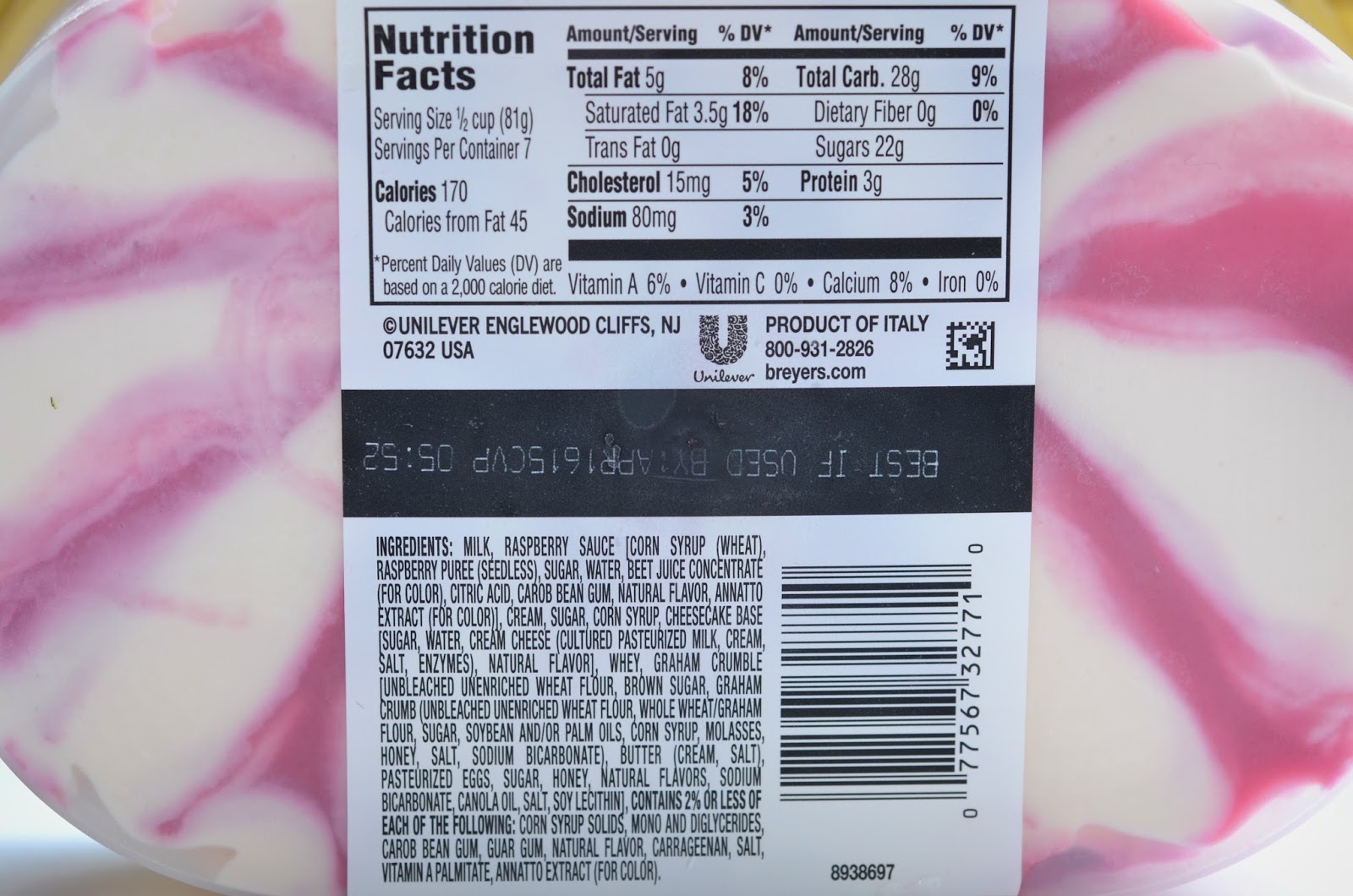 food and ice cream recipes REVIEW Breyers Raspberry Cheesecake Gelato