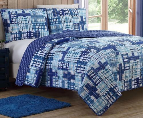Kids Zone Colin Reversible Plaid Quilt Set