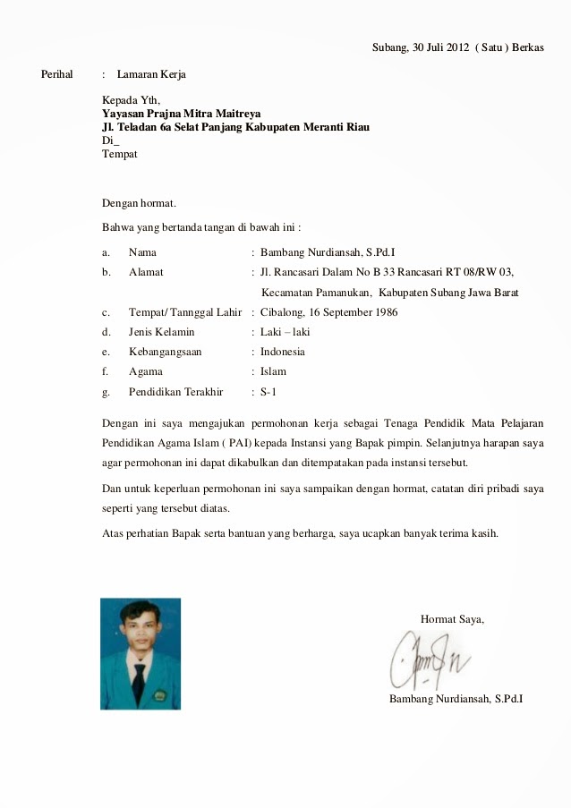 Contoh CV & Surat Lamaran Kerja, Inggris dan Indonesia