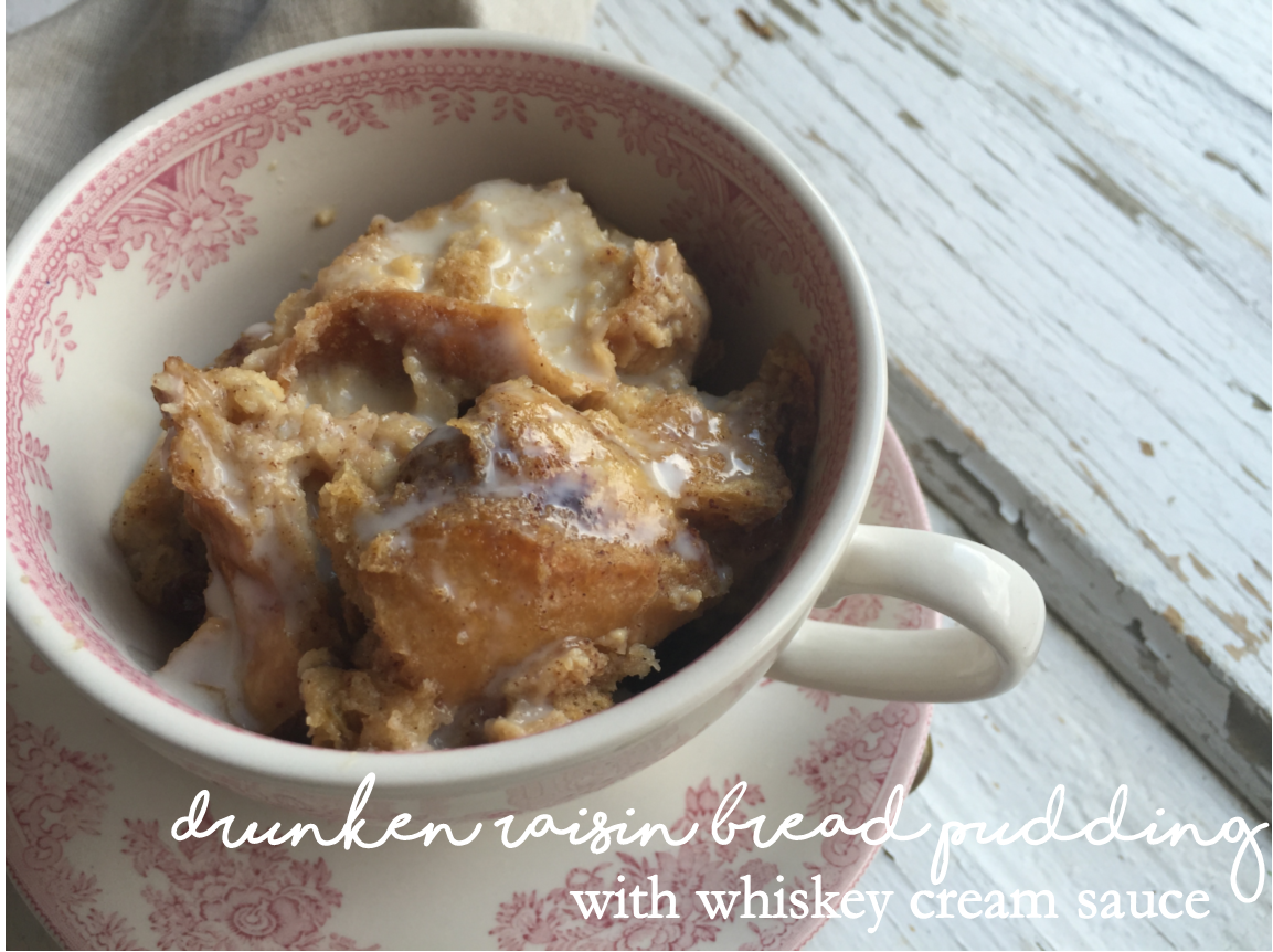 Euna Mae's drunken raisin bread pudding with whiskey cream sauce