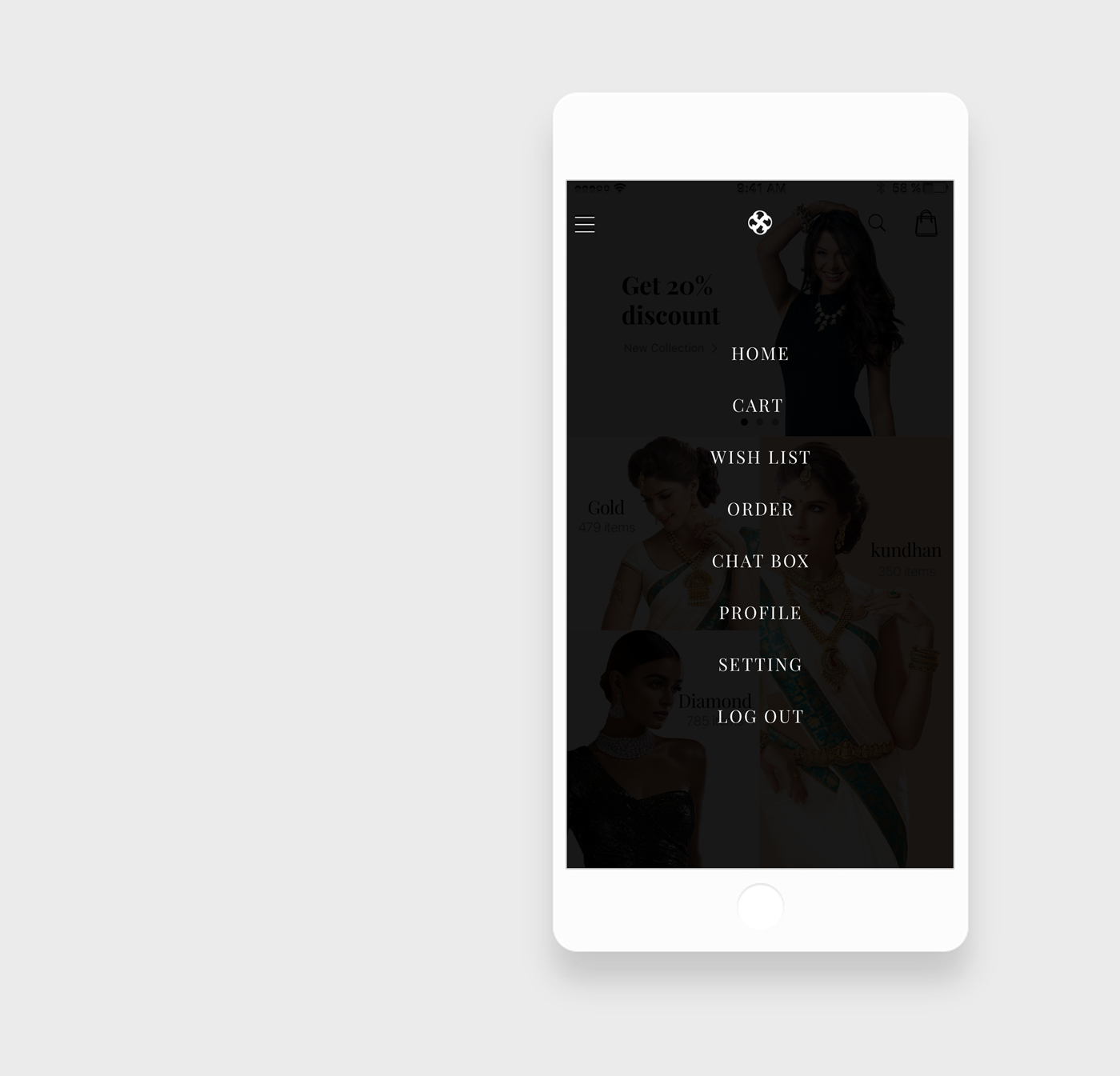 Jewellery App Menu UI Jewellery App Menu UI