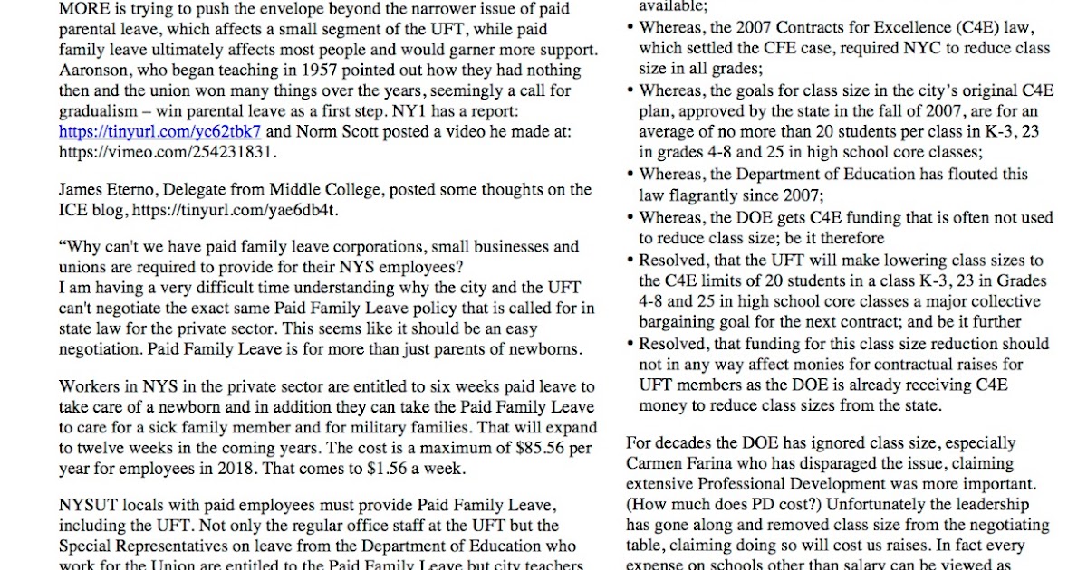 Ed Notes Online Another View in the UFT Feb. 2018 Family Leave