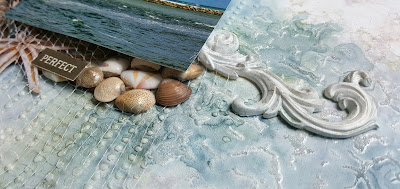 Scraps of Darkness scrapbook kits DIY video tutorial: mixed media beach layout w/our June2017 Seaside kit, by Jessica McFall