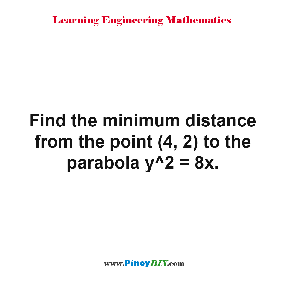 Solution Find the minimum distance from the point (4, 2) to the