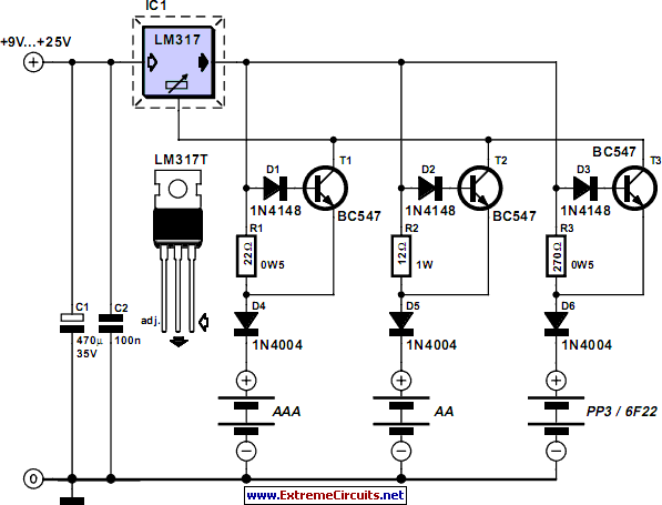 Switchless NiCd-NiMH Battery Charger Circuit Diagram - The Circuit